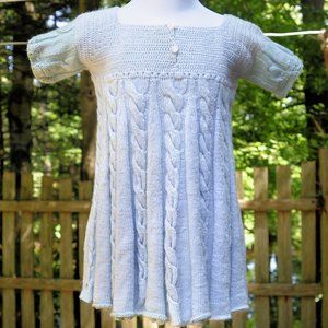Vintage 60's Baby Girls 3-6, 6-9 Month Baby Blue Cable Knit Circle Dress